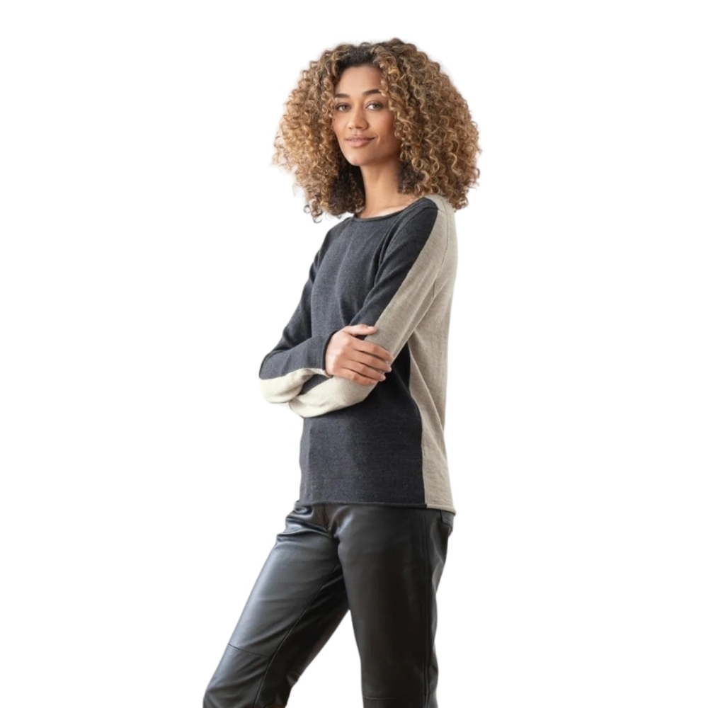 Celtic & Co Womens Fine Knit Merino Jumper Size Small Charcoal Beige Colourblock - Picture 7 of 15